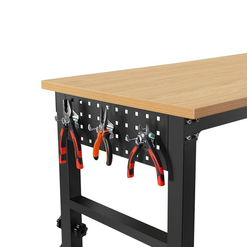 72 In. W X 24 In. D Black Heavy Duty Load Capacity Hardwood Workbench Table with Power Outlet