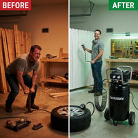 1.7 HP, 200 PSI, 30 Gal., 5.1 SCFM 90 PSI, Single-Stage, Oil Free Portable Vertical Electric Air Compressor — Before & After