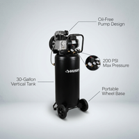 1.7 HP, 200 PSI, 30 Gal., 5.1 SCFM 90 PSI, Single-Stage, Oil Free Portable Vertical Electric Air Compressor — infographic