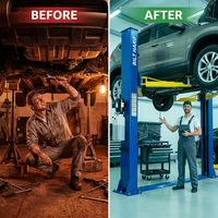 12,000 Lbs Two-Post Car Lift with 220V 4HP Motor & Single-Point Lock – Ideal for Shops, Garages & Heavy-Duty Vehicle Maintenance — Before & After