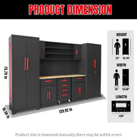 Garage Storage Cabinets System, 8-Pcs Workshop Cabinet Set in Black, Included Steel Cabinets Drawers Rolling Chest and Pegboard,Locked Garage Storage Cabinet