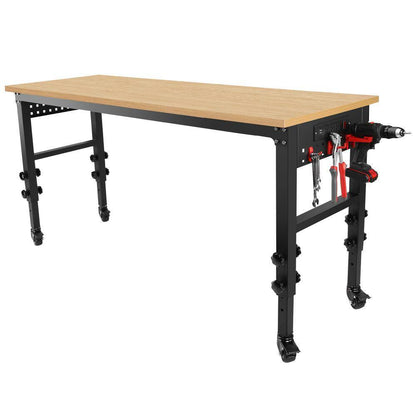 72 In. W X 24 In. D Black Heavy Duty Load Capacity Hardwood Workbench Table with Power Outlet