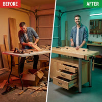 50 In. Wood Workbench Woodworking Bench with 3-Drawers — Before & After