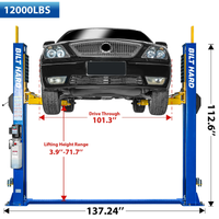 Two-Post Car Lift Built for Heavy-Duty Vehicle Maintenance, 12,000 Lb Capacity, 220V 4HP Motor, Single-Point Lock