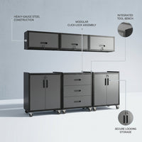 Garage Cabinet System | Heavy Duty Steel All-In-One Modular Garage Cabinet Set for Ultimate Workshop Organization | Easy Assembly Garage Storage Cabinets & Tool Bench — infographic