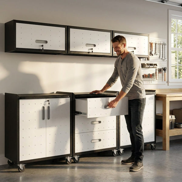 Garage Cabinet System Built for Ultimate Workshop Organization, Heavy Duty Steel, Modular Design, Easy Assembly