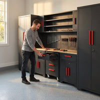 Garage Storage Cabinets System, 8-Pcs Workshop Cabinet Set in Black, Included Steel Cabinets Drawers Rolling Chest and Pegboard,Locked Garage Storage Cabinet — Lifestyle