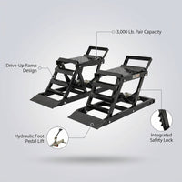 Hydraulic Car Lift with Ramp - 3,000 Lb. per Pair Capacity — infographic