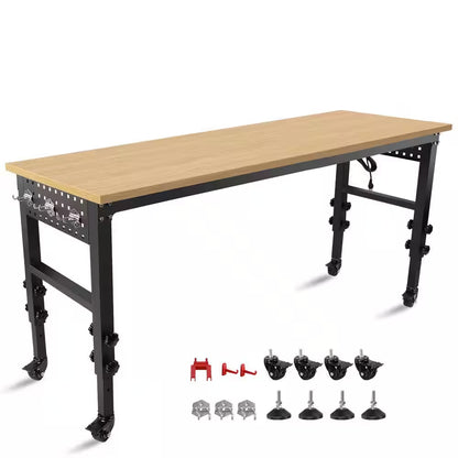 72 In. W X 24 In. D Black Heavy Duty Load Capacity Hardwood Workbench Table with Power Outlet
